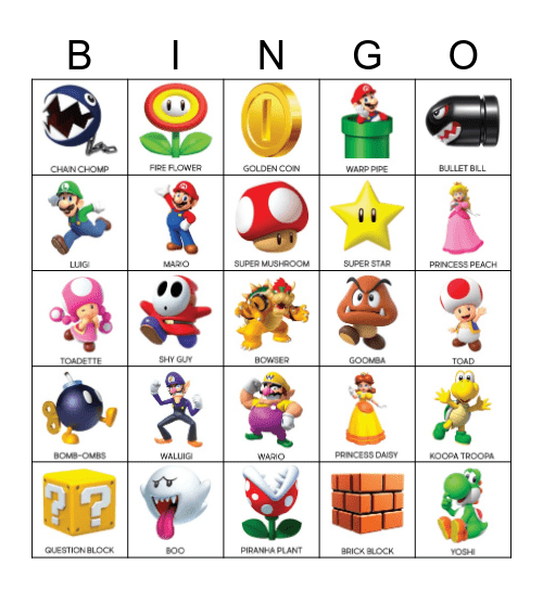 Super Mario Bingo Card