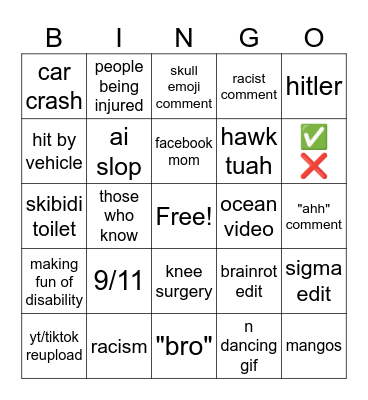 instragram reels Bingo Card