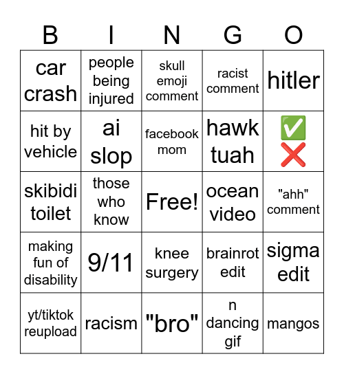 instragram reels Bingo Card