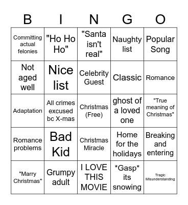 Christmas Movie Bingo Card