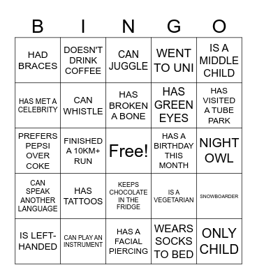 TUBIE BONDING Bingo Card