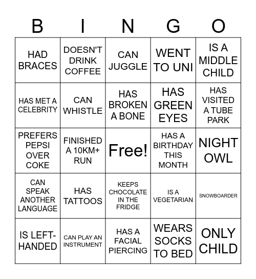 TUBIE BONDING Bingo Card