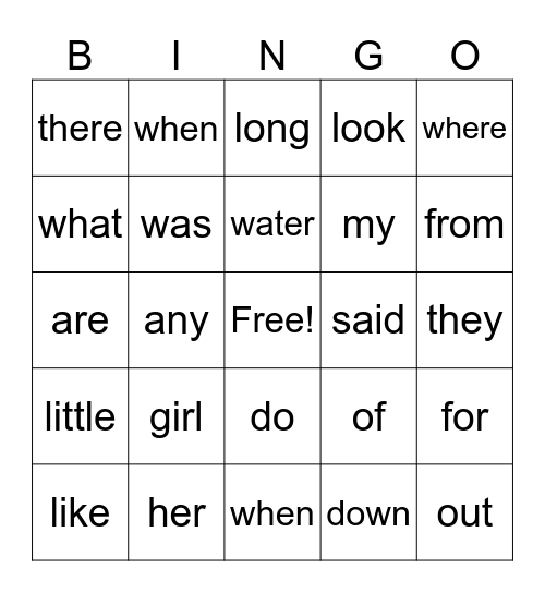 HFW Bingo Card