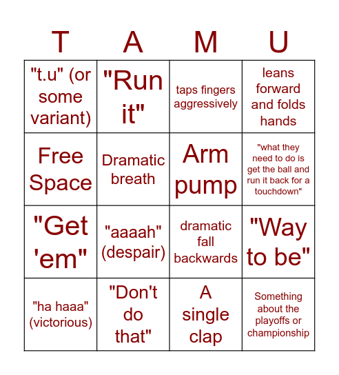 Dad's Football Rivalry Bingo Card