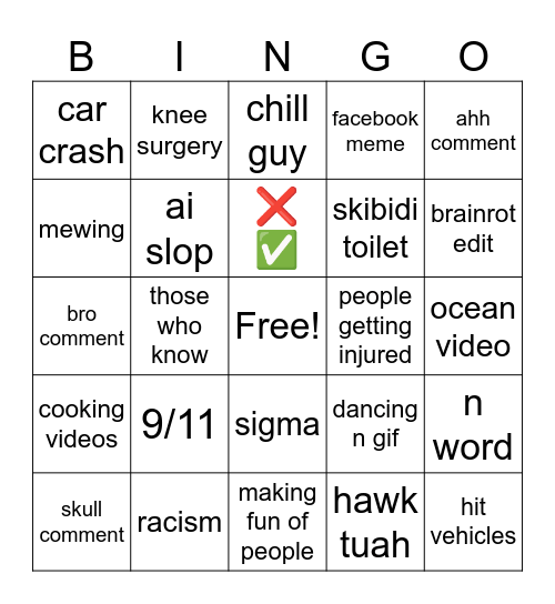 instagram reels bingo Card