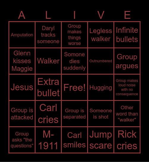 The Walking Dead Bingo Card