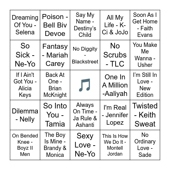 90s - 00s R&B Mix Bingo Card