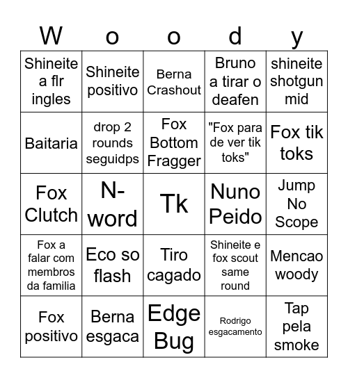 Woody Bingo Card