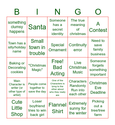 Hallmark Movie Bingo Card
