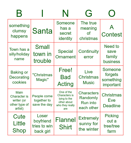 Hallmark Movie Bingo Card