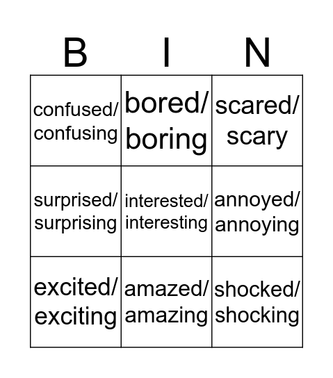 Adjectives Bingo Card