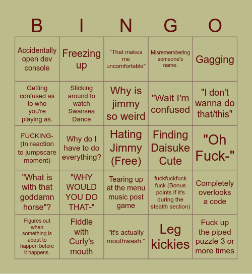 Mouthwashing Bingo Card