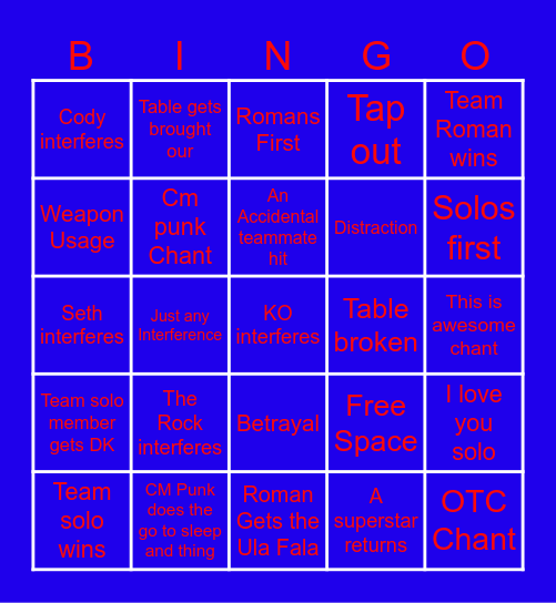 Bloodline War Games Bingo Card