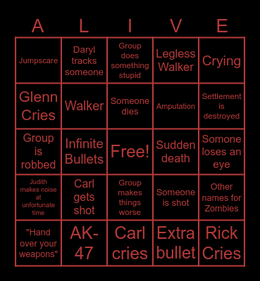 The Walking Dead Bingo Card