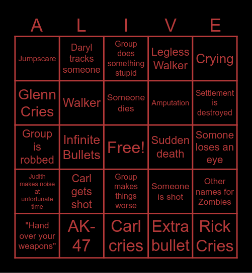 The Walking Dead Bingo Card