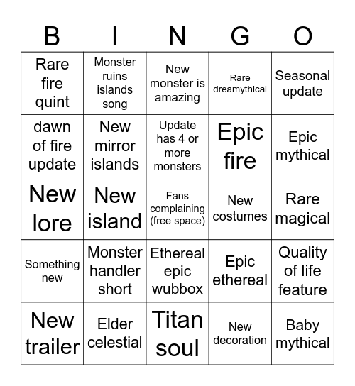MSM update Bingo Card
