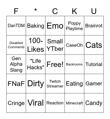 YT Shorts Bingo Card