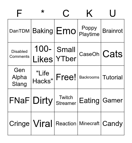 YT Shorts Bingo Card