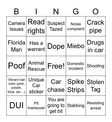 On Patrol Live Bingo Card