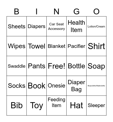Baby Bingo Card