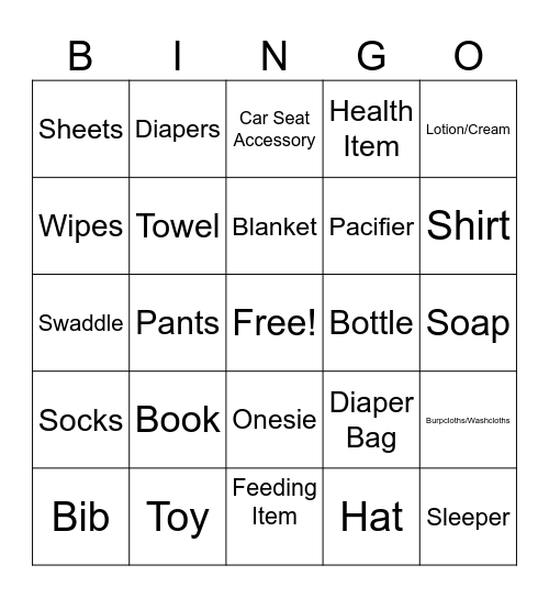 Baby Bingo Card
