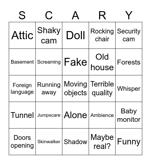 Scary bingo Card