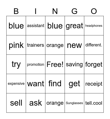 shopping Bingo Card