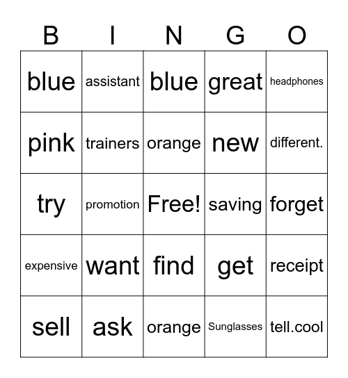 shopping Bingo Card