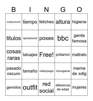 palabras Bingo Card