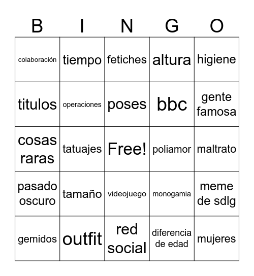 palabras Bingo Card