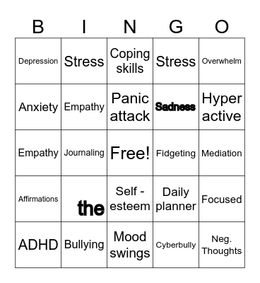 Mental Health Bingo Card