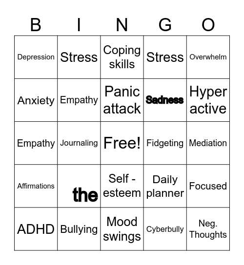 Mental Health Bingo Card