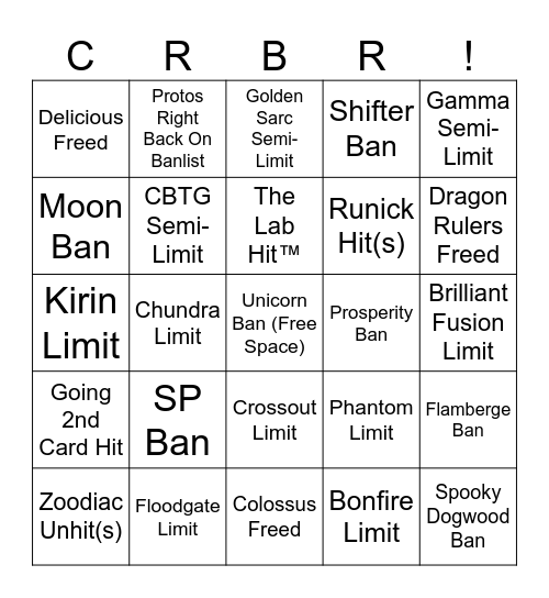 Dec 2024 - Jan 2025 Banlist Prediction Bingo Card