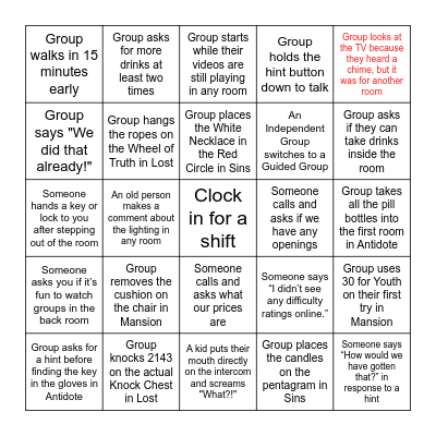 Escapology Bingo 2024 Bingo Card