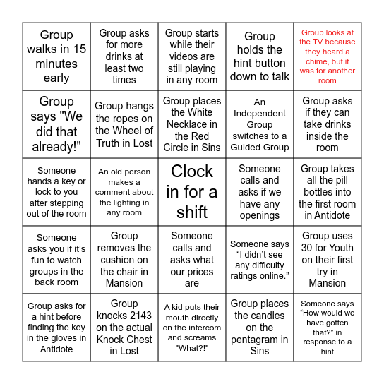 Escapology Bingo 2024 Bingo Card