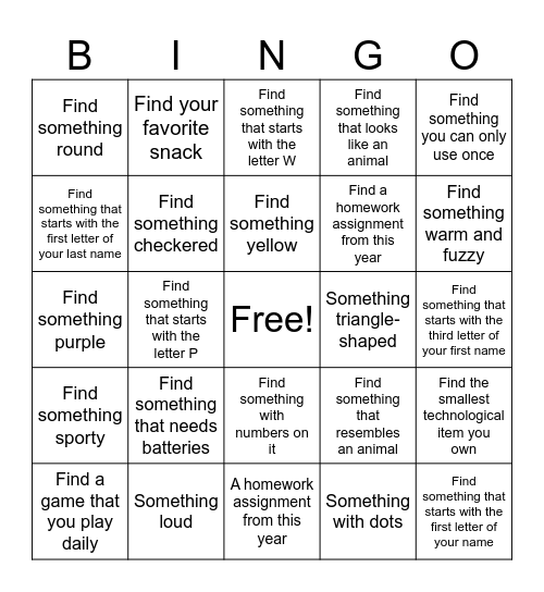 Scavenger Hunt Bingo! Bingo Card