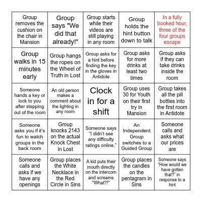 Escapology Bingo 2024 Bingo Card