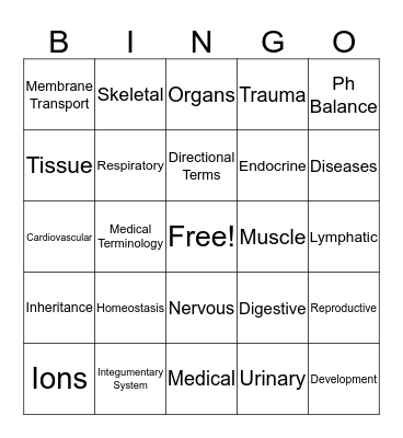 Anatomy/Physiology Bingo Card