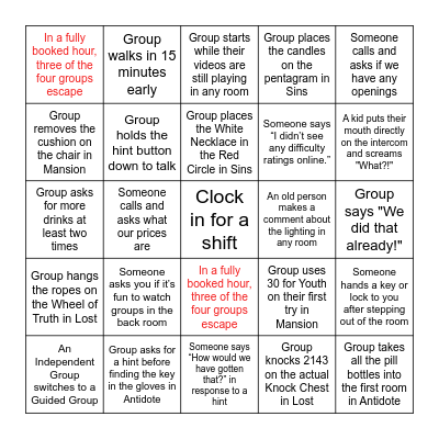 Escapology Bingo 2024 Bingo Card