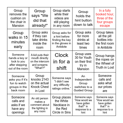 Escapology Bingo 2024 Bingo Card