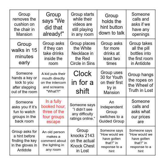 Escapology Bingo 2024 Bingo Card