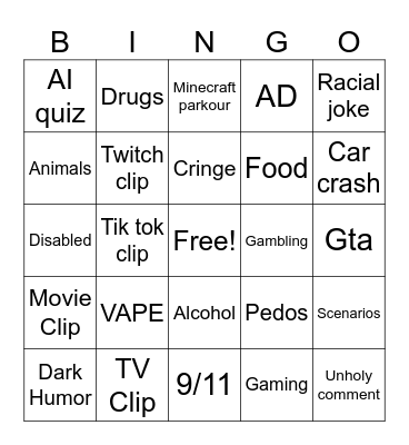 YouTube shorts Bingo Card