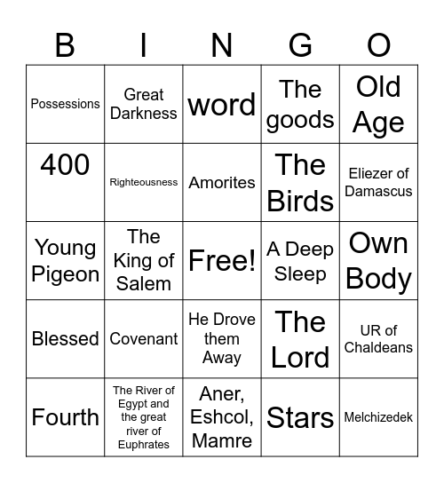 Genesis Chapter 14(11-15) & Chapter 15 Bingo Card