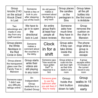 Escapology Bingo 2024 Bingo Card