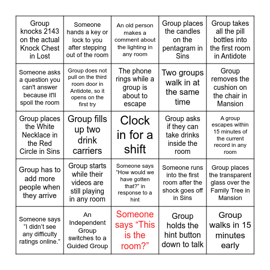 Escapology Bingo 2024 Bingo Card