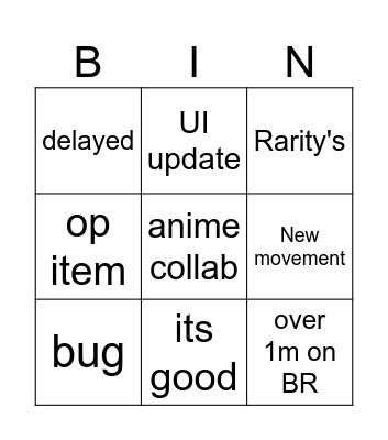 Chapter 6 season 1 Bingo Card