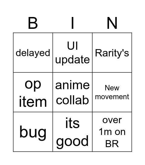 Chapter 6 season 1 Bingo Card