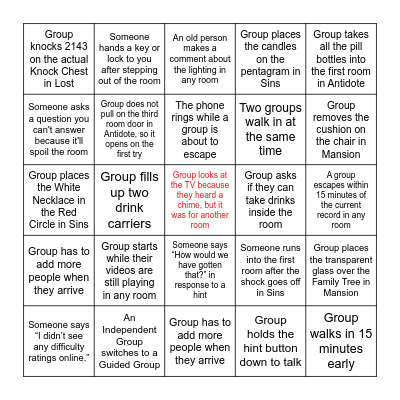 Escapology Bingo 2024 Bingo Card