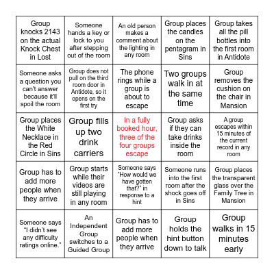 Escapology Bingo 2024 Bingo Card