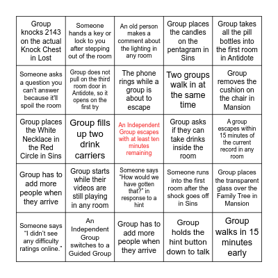 Escapology Bingo 2024 Bingo Card